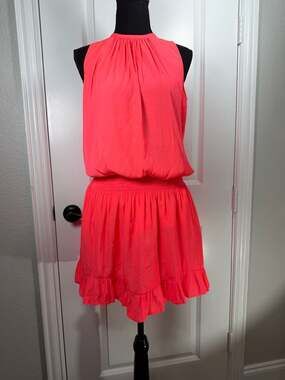 Ramy Brook Paris Blouson Smocked Drop Waist Mini Dress in Bright Red